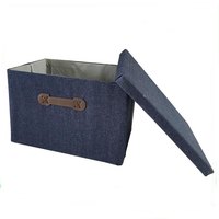 Boîte de rangement rectangulaire en tissu Oxford bleu marine pliable et bon marché, très vendue, avec revêtement en tissu