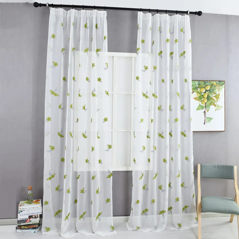 Ready Made Sheer Curtains for the Living Room Embroidered Kitchen Floral Sheer Curtain