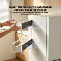Étagère murale magnétique multi-niveaux en métal, non pliable, pour rangement latéral de cuisine, avec panier coulissant amovible pour épices et condiments