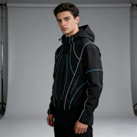 Jaket Pria Custom Print Anti Angin Strip Reflektif Bahan Nylon Pakaian Olahraga Jaket Kasual Pria