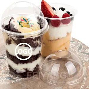 Custom Logo Printed Ice Cream Containers Large Plastic Milkshake Pudding Fruit Rpet Boba Cups