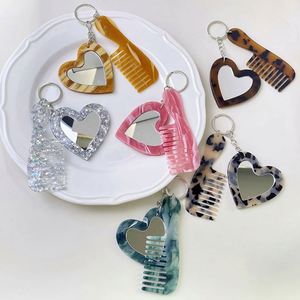 Llavero DIY de metal con peine y espejo para niños y adultos, con logotipo grabado, peine para niños, espejo mini de acetato y llavero DIY para coche - Product Image 5