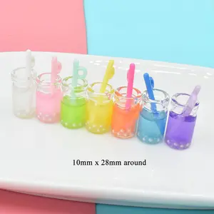 Yiwu Wintop Newest Plastic Pearl Inside Boba Tea 3d Miniature Bottle Glass Charms Fake Craft for Keychain