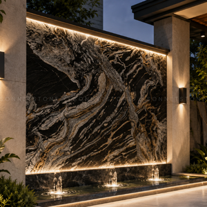 Apariencia Artística Impresionante, Granito Negro Titanio con Vetas Doradas Fluidas, Losa de Piedra Negra Premium, Superficie Elegante para Encimeras - Product Image 4