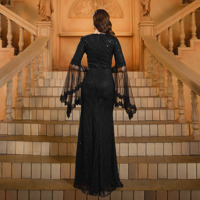 Robes de soirée sirène personnalisées en maille noire, robes élégantes de célébrités, robes de soirée pour femmes