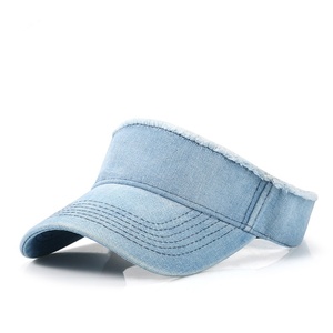 Moda moda chica señora deshilachado borde Denim sombrero para el sol visera gorra logotipo personalizado algodón Jean mujeres hombres verano deportes gorra - Product Image 1