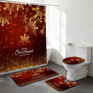 Rideau de Douche en Polyester Rouge Thème Père Noël et Sapin de Noël, Imprimé Numérique Personnalisé, Imperméable, Vente en Gros, Moderne 3 - Product Image 1