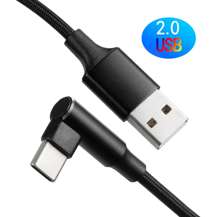 Wholesale Nylon Braid Cable USB2.0 AM to usb Type C Fast Charging Data Transfer 90 Degree Cables For Mobile Phone