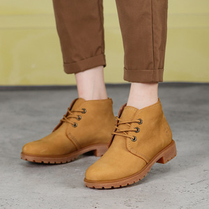 2025 nuovi stivali gialli a tubo corto retrò All-match nuovi stivali lacci Martin da <span class=keywords><strong>donna</strong></span> con suola morbida in vera pelle - Product Image 1