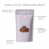 Sachet de café personnalisé style coréen Seoul Brew avec fermeture éclair, fenêtre transparente, valve de dégazage, en Mylar, 200g, pour emballage de café et de chewing-gum