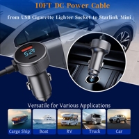 Câble d'alimentation Starlink Mini 3m, prise USB pour voiture, prise d'alimentation CC 12V, adaptateur allume-cigare avec voltmètre, ports RV PD Type-C