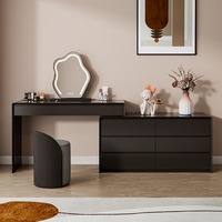 Coiffeuse moderne en bois massif de style italien avec miroir éclairé et rangement pour chambre, salle de bain et maison - Vente en gros