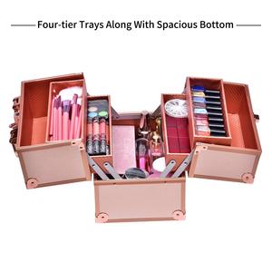 Valise à maquillage en aluminium personnalisée, valise de maquillage professionnelle en aluminium, valise de voyage pour cosmétiques avec plateau, valise de rangement portable pour outils de maquillage - Product Image 3