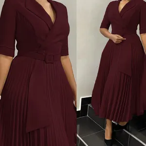 Hot Selling Fashion Career Dresses Women Casual Suit Collar Waist Ruched Dress African Dresses For Women Clothing