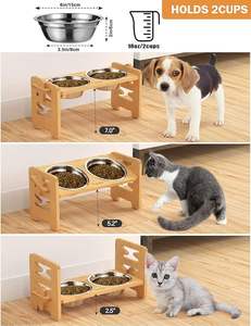 Atacado Elevated Dog Bowls Ajustável Raised Dog <span class=keywords><strong>Bowl</strong></span> <span class=keywords><strong>Stand</strong></span> para cachorro pequeno e gatos Bamboo <span class=keywords><strong>Pet</strong></span> Food Feeder com 2 tigelas - Product Image 5