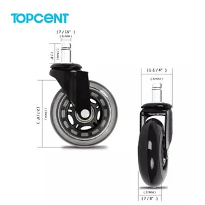 Metal Legs TOPCENT Soft Safe Rollers Furniture Hardware Office Chair Transparent Pu Caster Wheel 3 Inch Swivel Rubber Caster