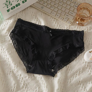 Wholesale Women's Solid Knitted Hipster <b>Lace</b> Panties Mid-Rise <b>Elastic</b> Waistband Lightweight Everyday Underwear - Product Image 6