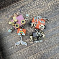 Pendentif Collier en Alliage Robot Steampunk Design Zodiaque Fait Main, Breloque Porte-clés en Bois, Accessoire Chaîne de Téléphone Unisexe