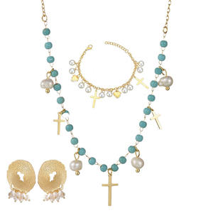 Fashion Bohemia Jewelry Set 18K Gold Plated <strong>Pearl</strong> Cross <strong>Necklace</strong> <strong>Pendant</strong> With Multi Star Charm Chain Stainless Steel <strong>Necklace</strong> - Product Image 1