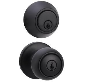 Pomo de puerta exterior con cerradura de llave y cerrojo, costero, negro mate - Product Image 1