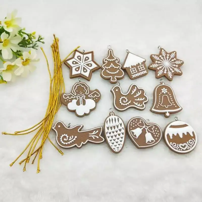11PCS/Set DIY Soft Rubber Gingerbread Man Christmas Ornaments Bell Snowflake For Christmas Tree Pendant Kids Gifts Decoration