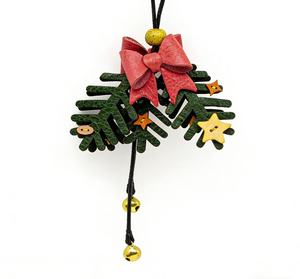 Pure Handmade Eco-Friendly High Quality Genuine Leather Keychain Carved Customized Christmas Tree Charm Holiday Bag