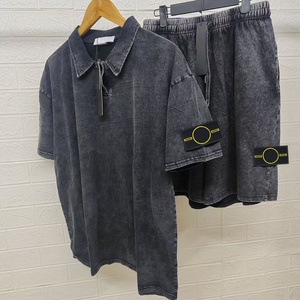 Conjunto de Polo Informal Vintage Gris Lavado a la Piedra 2026 para Verano en la Isla, Traje Deportivo de Dos Piezas para Hombre - Product Image 1
