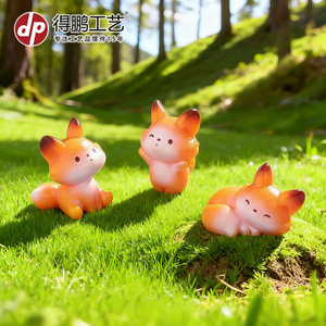 Cute Cartoon Fox Doll Resin Miniature <b>Ornament</b> Desktop <b>Car</b> Decor Accessory - Product Image 5