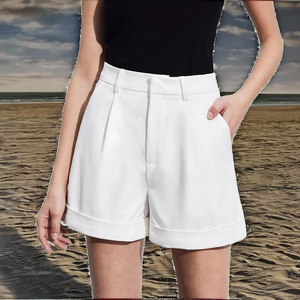 Shorts Bermuda Blancos de Cintura Alta con Bolsillos, Estilo Casual para Mujer, Corte Regular, Tela de Algodón Transpirable, Ropa de Verano - Product Image 2