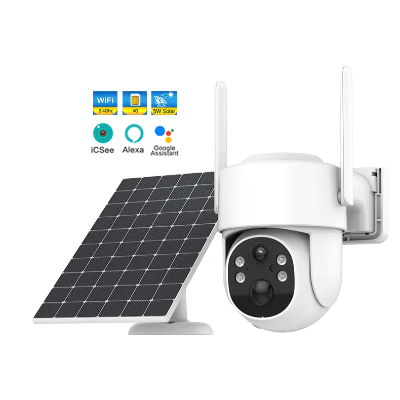 Bán sỉ ngoài trời icsee UHD 5 Wát panel năng lượng mặt trời 4MP không dây năng lượng mặt trời an ninh wifi PTZ Pin điện mạng Máy ảnh