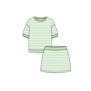 GSD4158 custom Little active girl Christmas <b>Hot</b> <b>pink</b> stripe print skirt outfits kids girl short sleeve yoga set - Product Image 2