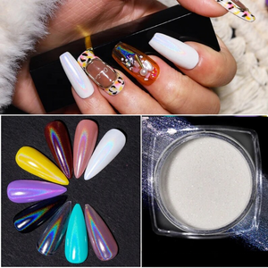 Polvo de cromo para uñas holográfico blanco, efecto transparente, unicornio transparente, Arco Iris, uñas brillantes, polvo brillante, vidrio, brillo, no brillo - Product Image 6