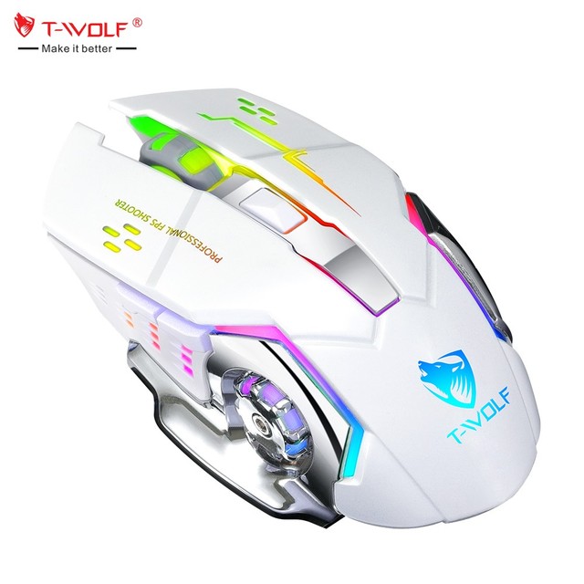 T-WOLF Q13B Dual Mode Wireless Gaming Mouse Silent Mouse Rechargeable Portable Office Games Mouse 2400DPI LED Backlit Mouse