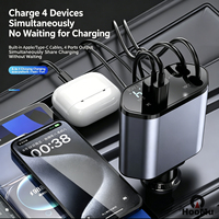 Adaptateur rapide 4-en-1 USB-C rétractable avec affichage numérique, sortie 20W, chargeur de voiture 2 ports Type-C PD, LED, pour ordinateur portable, téléphone portable, montre