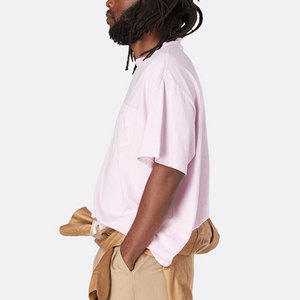 T-shirt court ample de haute qualité pour homme, en coton épais, coupe oversize, épaules tombantes, uni et vierge - Product Image 2