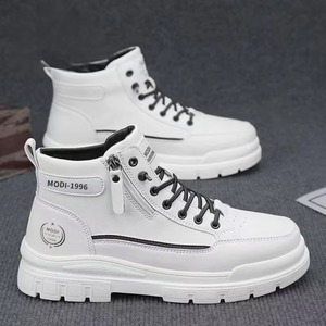 Men Casual White Sneakers Pu Thick-soled Height-increasing <b>Work</b> <b>Boots</b> Men - Product Image 4