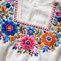 Chemisier en lin brodé mexicain avec logo personnalisé pour femme, vente en gros, marque privée, haut artisanal de Mérida, chemise d'été OEM à manches bouffantes