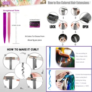 Extensiones de Cabello con Clip VEYDA de Colores para Fiestas, para Niñas, 22 Pulgadas, Colores Omber, Cabello Liso, Sintético - Product Image 2