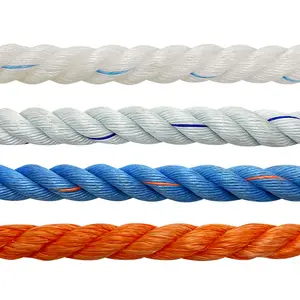 Corda trançada de polipropileno plástica flutuante de 3 fios para corda de amarração marinha de força superior pp pe