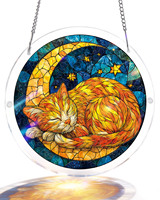 Atrapasueños de Acrílico con Diseño de Gato Nocturno, Rompecabezas, Diseño Personalizado ODM, Decoración para Tiendas de Mascotas y Dormitorios