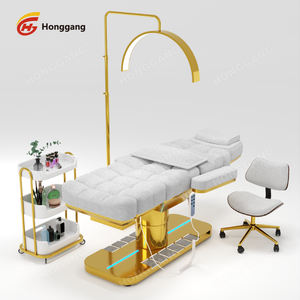 Tempat Tidur Pijat Elektrik Salon Kecantikan Kosmetik Mewah Stainless Steel Emas 3 Motor untuk Bulu Mata, Pijat, dan Perawatan Wajah - Product Image 2