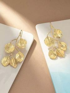 Boucles d'oreilles pendantes géométriques en alliage de zinc, tendance, plaquées or, pour anniversaire et mariage, pour femmes - Product Image 4