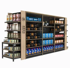 ODM Supermarket Equipment Multilayer Grocery Snacks Food Display Shelf Shopping Wooden Shelves