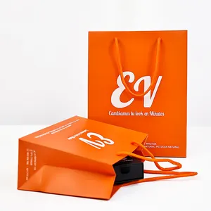 커스텀 로고 도매 고급 종이 봉투 오렌지 포장 선물 쇼핑 판지 가방