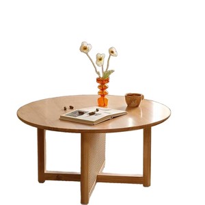 Solid Wood Coffee <b>Table</b> Round With Rattan Panel Living Room <b>Sofa</b> <b>Table</b> Modern Minimalist Style - Product Image 4