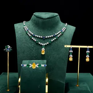 015176 Luxury Colorful Cubic Zircon Necklace Set For Women Fashion CZ Jewelry Sets Wedding Prom Party Jewellery Accessories