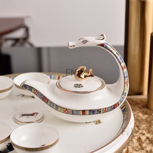 Service à thé de luxe européen en porcelaine fine 8 pièces avec grand plateau - Product Image 4