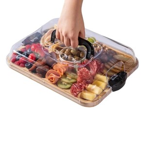 Plateau à fromage en bois avec couvercle, compartimenté, pour pique-nique, fruits, bento, pain - Product Image 5