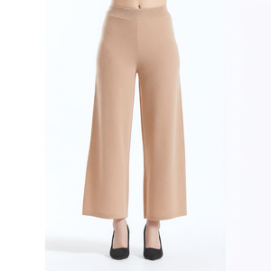 Pantalon court en cachemire pour femme, taille haute, tricoté, coupe large, couleur unie, décontracté, ample, élastique, toutes saisons - Product Image 1