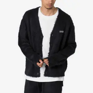 Новый стиль, 2024 производитель, мужской мохеровый кардиган с матовым рисунком, вязаный свитер, оптовая продажа, негабаритная жаккардовая куртка для мужчин